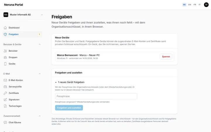 Freigaben: neue Geräte prüfen, sperren oder freigeben